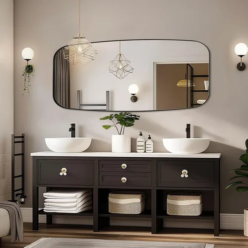 Miniatura 136 de ANDY STAR Espejo de baño de níquel cepillado, espejo ovalado de 20 x 30 pulgadas para baño, espejo oblongo de níquel cepillado con marco de metal