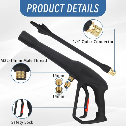 Miniatura 3 de Pistola rociadora de hidrolavadora con kit de varilla de extensión, para manguera M22-14MM y M22-0.591 in, compatible con Ryobi, Green Works
