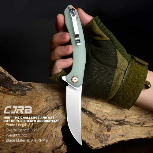 Miniatura 6 de CJRB Cuchillo de bolsillo plegable pequeño con hoja de acero en polvo Stonewash AR-RPM9 y mango G10 cuchillo táctico para hombres y mujeres, EDC al