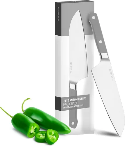 Miniatura 11 de Misen Cuchillo de chef japonés Santoku – Acero inoxidable de alto carbono de 8 pulgadas – Diseño clásico japonés para cortar, rebanar y picar – Azul