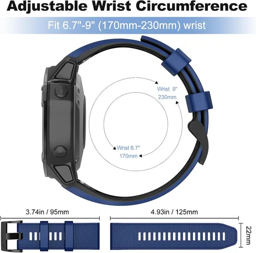 Miniatura 5 de OVERSTEP Correas de ajuste rápido de 0.866 in para Garmin Fenix 5/Fenix 6/Fenix 7, correa de repuesto de silicona suave compatible con Garmin