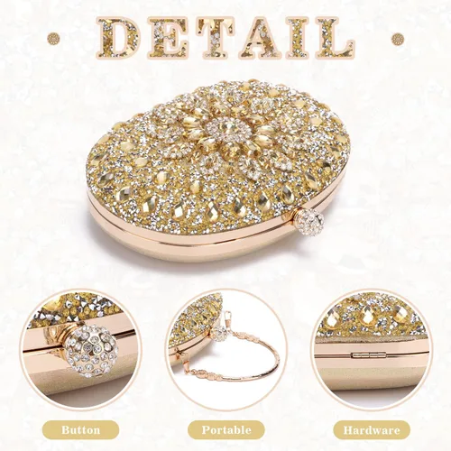 Miniatura 3 de Bolso de mano de noche con diamantes de imitación para mujer, bolsa de mano con diamantes brillantes y brillantes, bolsa de fiesta de boda de cristal