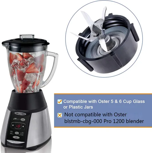 Miniatura 2 de Piezas de repuesto de cuchilla de licuadora compatibles con licuadora Oster Oster Osterizer con tapa base de tarro y 3 juntas de sello de goma