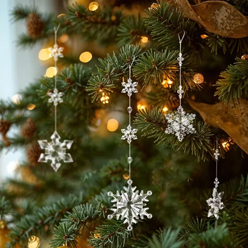 Miniatura 6 de OuMuaMua 24 adornos de copo de nieve de cristal de Navidad para decoraciones de árbol de Navidad, adornos acrílicos transparentes colgantes