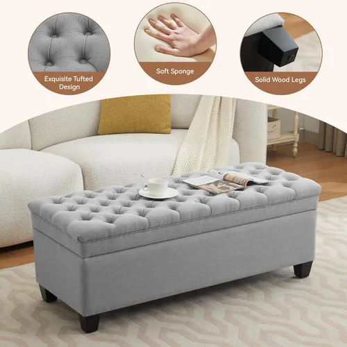 Miniatura 4 de WUTUTUEE Banco Otomán de Almacenamiento de Tela de 51", Banco Otomán de Almacenamiento Rectangular Tapizado Acolchado para Pie de Cama, Banco
