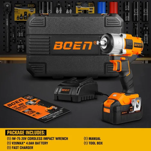 Miniatura 7 de boen 260FT-LBS(350N.m) Llave de impacto inalámbrica 1/2 pulgada, pistola de impacto eléctrica sin escobillas ligera, 2500RPM para reparación