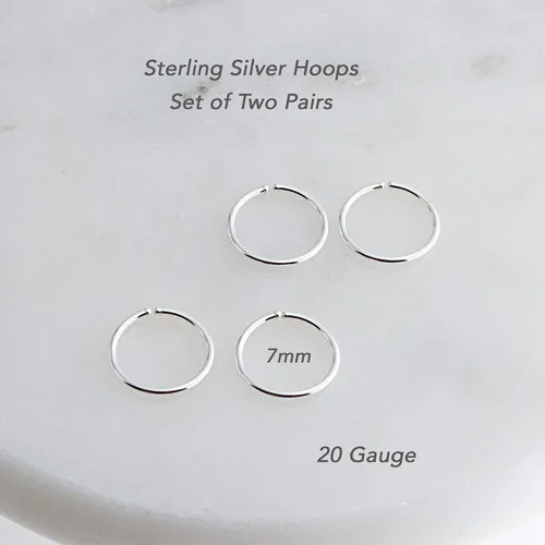 Miniatura 20 de Juego de 2 pares de anillos de nariz para cartílago pequeños para mujer, tragus, tabique, hélix, múltiples piercings finos