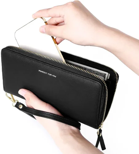Miniatura 6 de Badiya Billetera para mujer con bloqueo RFlD de cuero con cremallera alrededor de carteras de gran capacidad