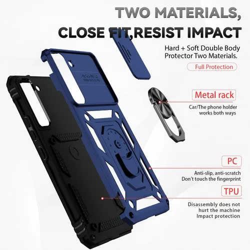 Miniatura 8 de Funda para Samsung Galaxy S22 Plus con cubierta para lente de cámara, protector de pantalla HD, soporte de anillo magnético probado contra caídas