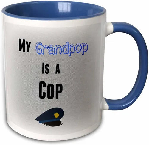 Miniatura 10 de brooklynmeme Sayings – Mi grandpop es un Cop Frase De Color Azul Con Fondo Gris – Tazas, Negro/Blanco