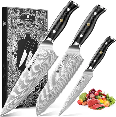 Juego de 3 cuchillos de damasco con acero de damasco VG10 de alta calidad, juego de cuchillos de cocina japoneses profesionales ultra afilados,