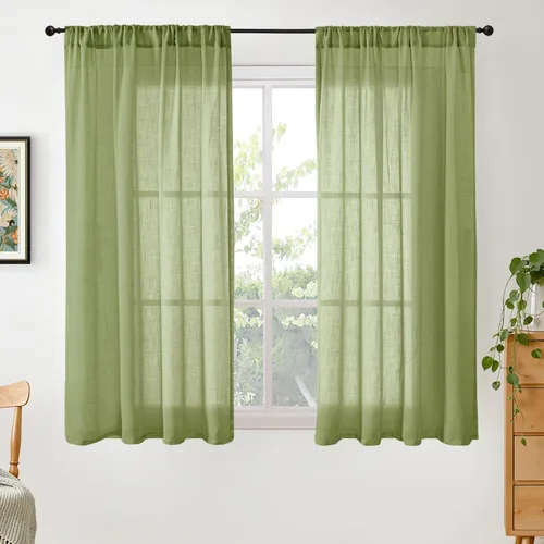 Miniatura 121 de BGment Cortinas de lino café de 30 pulgadas de largo para ventana pequeña, cortinas de media ventana beige semitransparentes ligeras con bolsillo