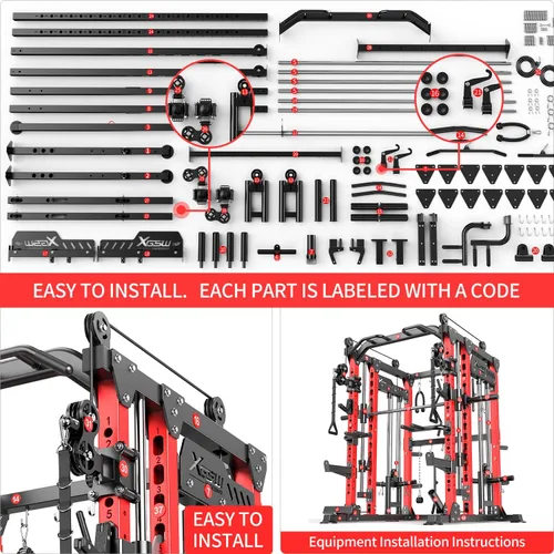 Miniatura 7 de Rack Multiusos para Sentadillas, Conjunto de Rack de Pesas Smith Machine con Sistema de Crossover de Cables, Racks de Potencia para Gimnasio en L04