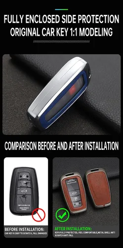 Miniatura 8 de ontto Funda para llave de coche con llavero de cuero y metal compatible con Toyota Camry CH-R CHR Prius RAV4 86 Corolla Yaris Land Cruiser llavero