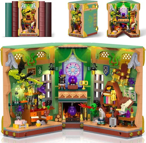 OKKIDY Magic Potion - Juego de construcción de rincón de libro con luz, kit de bloques de construcción para decoración del hogar, 1033 piezas en