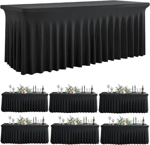 Miniatura 55 de Outpain - 4 paquetes de mantel de elastano de 6 pies para mesas plegables estándar - Mantel de mesa rosa bebé, protector de mesa para fiesta, boda