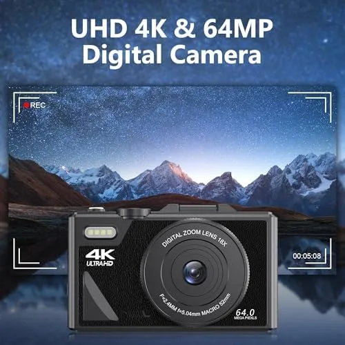 Miniatura 2 de Cámara digital de 64 MP con vlogging 4K y zoom de 18X, pantalla abatible compacta para niños y niñas