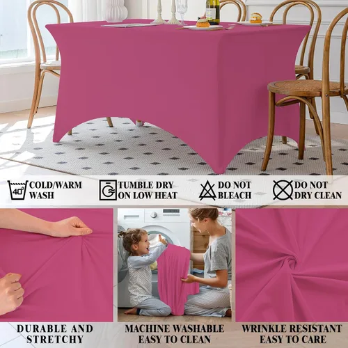 Miniatura 23 de Famstar Paño de Mesa Negro de 4 Pies de Elastano, Paño de Mesa Ajustado para Mesas Rectangulares, Fundas Elásticas Lavables Sin Arrugas