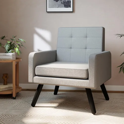 Miniatura 8 de Juego de 2 sillas decorativas para sala de estar, sillón tapizado moderno y cómodo de mediados de siglo con asiento grande, sofá individual, silla