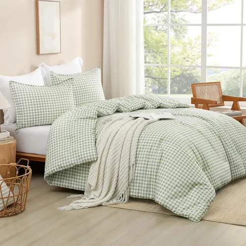 Miniatura 16 de Andency Edredón a cuadros tamaño individual (66 x 90 pulgadas), juego de cama a cuadros negros y blancos para adolescentes y niños, ropa de cama