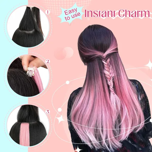 Miniatura 5 de FELENDY 12 extensiones de cabello con clip de color, lacio, ondulado, sintético, para mujer, verde claro
