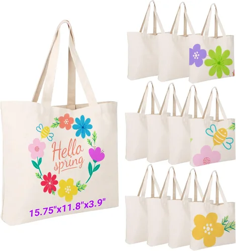 Miniatura 8 de Segarty Bolsa de lona pequeña, paquete de 6 bolsas de lona en blanco de 15 x 16 pulgadas para mujer, bolsa lisa reutilizable con algodón natural