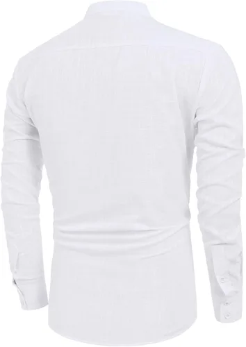 Miniatura 3 de COOFANDY - Camisas de lino y algodón con cuello Henley de manga larga estilo hippie informal camisas de playa