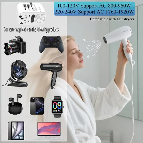 Miniatura 4 de Convertidor de 220 V a 110 V para viajes europeos, convertidor de voltaje de paso bajo de EE. UU. a Europa, adaptador de corriente de viaje