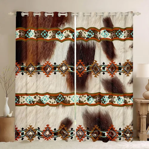 Miniatura 26 de Cortinas opacas de estilo bohemio occidental de 76 x 45 pulgadas, cortinas y cortinas de atrapasueños de vaca, cortinas del suroeste, cortinas
