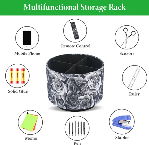 Miniatura 5 de Organizador redondo de cuero para suministros de arte, soporte para control remoto, rotación de 360 grados, soporte multifuncional para lápices, 4