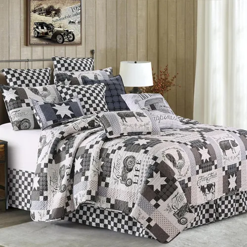 Miniatura 26 de Virah Bella Juego de ropa de cama King Lodge de 3 piezas, juego de edredón reversible rústico con fundas de almohada decorativas, panel familiar