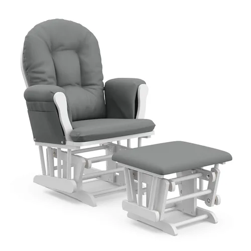 Storkcraft Planeador de aro y otomana prémium (blanco y gris) - Planeador de guardería con certificado GREENGUARD Gold, artesanía de madera maciza,