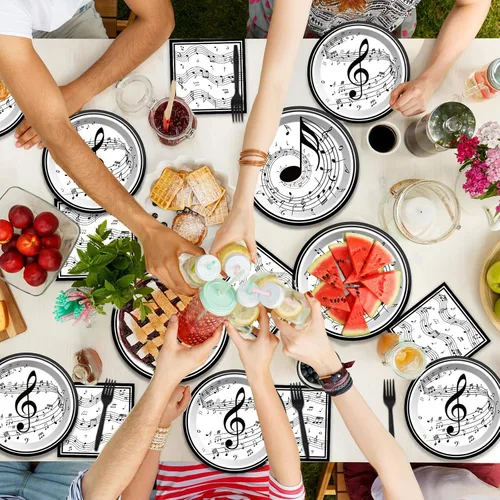 Miniatura 6 de ZOIIWA Platos con Notas Musicales y Servilletas con Temas Musicales, Vajilla de Mesa para Fiestas con Notas Musicales, Vajilla Desechable de Papel