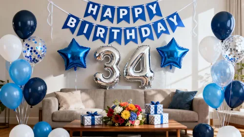 Miniatura 13 de Decoración de fiesta de cumpleaños número 33, color azul y plateado para hombres, pancarta de feliz cumpleaños número 33, globos de papel de 33rd