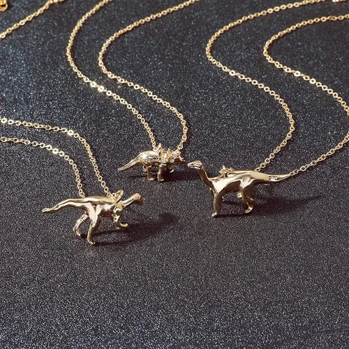Miniatura 6 de Collar de cadena de dinosaurio de oro para mujer Triceratops T-Rex Brachiosaurus Collar con colgante de animales, regalo de Navidad, collares