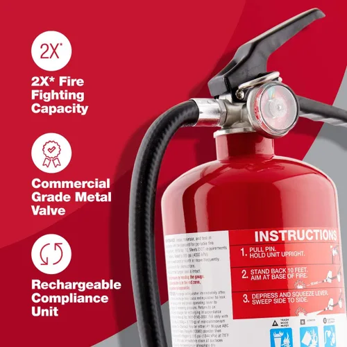 Miniatura 3 de First Alert Extintor de Incendios para Uso Doméstico y Comercial, Unidad Recargable de Conformidad de Alta Resistencia, Clasificación UL 2-A:10-B:C