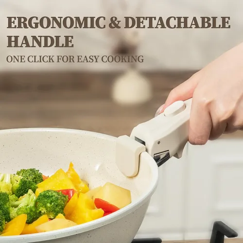 Miniatura 4 de Juego de 23 utensilios de cocina de cerámica antiadherentes, no tóxico, con mango desmontable, juego de utensilios de cocina de inducción que ahorra