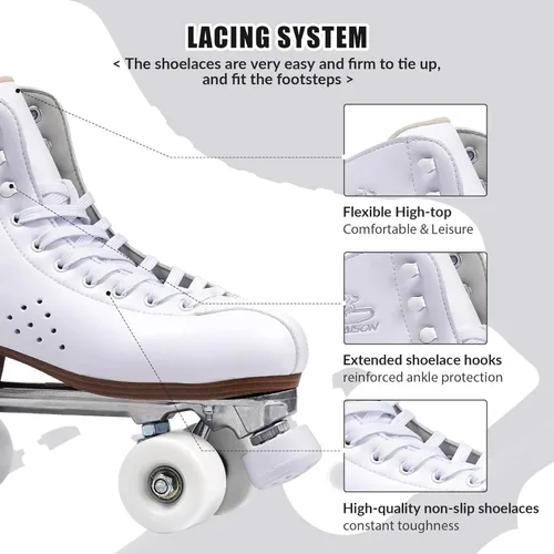 Miniatura 4 de PAPAISON Patines de ruedas para mujeres y hombres, de lujo de 2 capas de microfibra de cuero de doble fila - Patines clásicos de ruedas para niñas