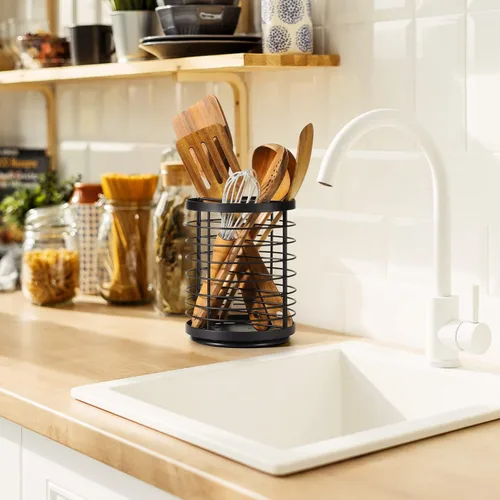 Miniatura 7 de Soporte giratorio de 360° para encimera de cocina, 5.9 x 5.9 x 7.8 pulgadas, soporte redondo grande para utensilios de cocina con base de madera
