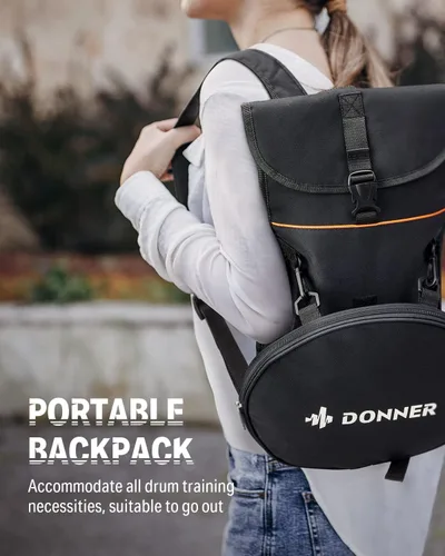 Miniatura 8 de Donner Kit de almohadilla de práctica de batería y soporte con almohadilla de marcha silenciosa de 12 pulgadas, baquetas, mochila, ajustable
