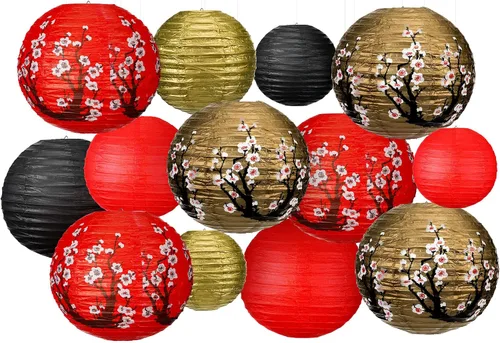 Miniatura 11 de 13 faroles de papel chinos japoneses con flor de cerezo rojo, farol colgante decorativo Hibachi, decoraciones de fiesta para Año Nuevo chino, hogar
