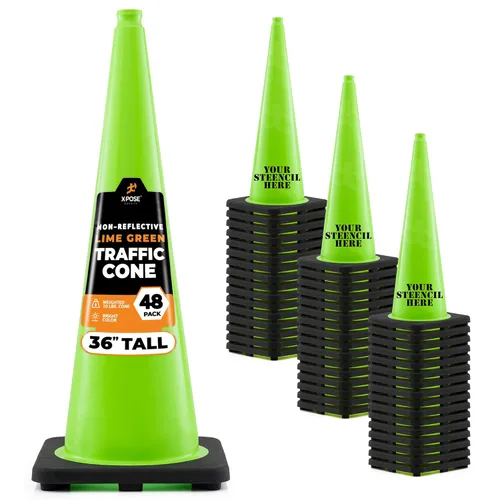 Miniatura 76 de Xpose Safety Cono de tráfico verde lima de 28 pulgadas, paquete de 4, cono de seguridad de PVC de alta calidad para estacionamiento, precaución