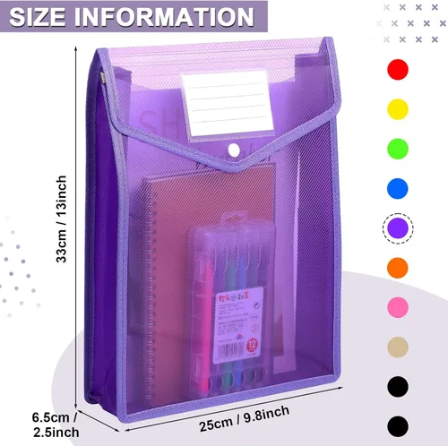 Miniatura 2 de Carpetas de plástico para archivos, 10 unidades, sobre expandible, carpeta organizadora de documentos con cierre a presión y bolsillo, bolsa