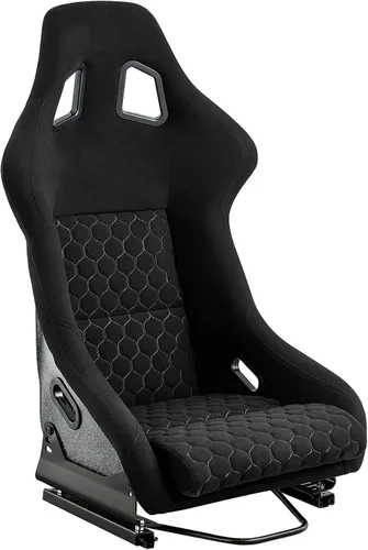 Tamaño L Pieza De Asiento De Carreras Con Respaldo De Fibra De Vidrio Fuerte Universal Para Coches Tela Negra Costura De Diamante Blanca Con