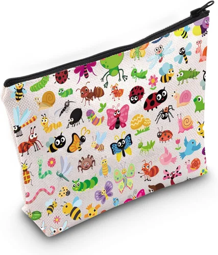 LEVLO Bolsa de maquillaje cosmética con temática de insectos, regalo para amantes de los insectos, bolsa de viaje de mariposa y mariquita, Bugs,