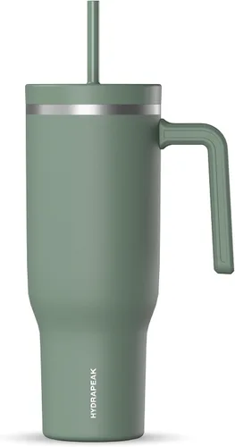 Miniatura 13 de Hydrapeak Voyager Vaso de 40 oz con Asa y Tapa con Pajita Botella de Agua Reutilizable de Acero Inoxidable Taza de Viaje Compatible con Portavasos
