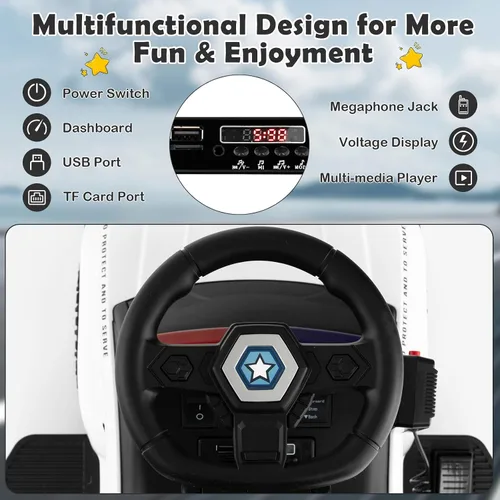 Miniatura 4 de GLACER Coche de policía para niños, auto de juguete eléctrico a batería de 6 V con megáfono real, música, luces intermitentes de sirena y faros