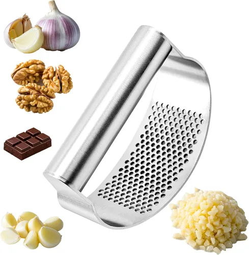 Mecedora de prensa de ajo de acero inoxidable 316, trituradora de ajo ergonómica con asa, picadora de ajo resistente apta para lavavajillas,