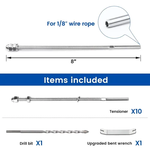 Miniatura 69 de Muzata Paquete de 10 accesorios de barandilla de cable negro de 1/8 pulgadas, tensor roscado a mano para poste de metal de 2 x 2 pulgadas, sistema