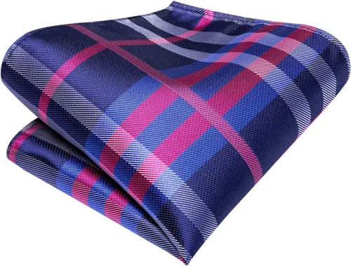 Miniatura 95 de Hi-Tie Corbata clásica de cachemira para hombre con pañuelo y gemelos a cuadros
